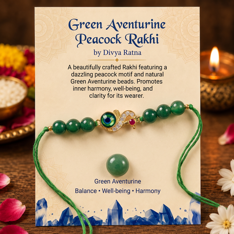 Green Aventurine Peacock Rakhi - Premium Healing Crystal Bracelet for Health & Balance