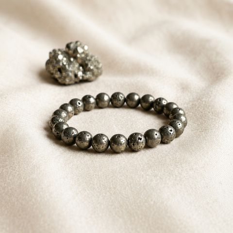 Natural Pyrite Bead Bracelet – Prosperity, Protection & Confidence Crystal Jewelry