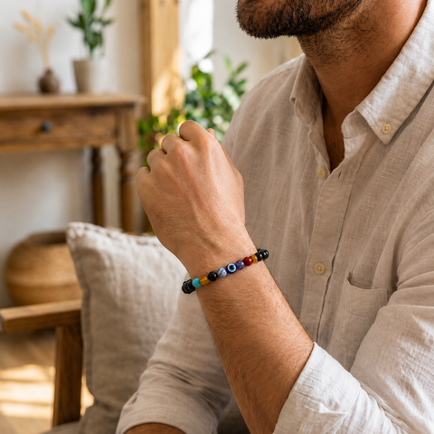Black Obsidian 9 Chakra Bracelet – Protection, Balance & Positive Energy