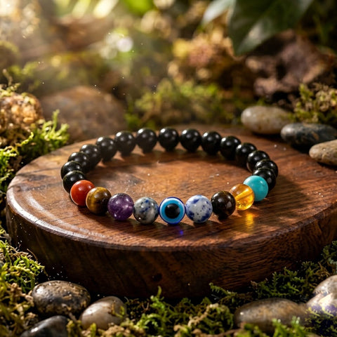Black Obsidian 9 Chakra Bracelet – Protection, Balance & Positive Energy
