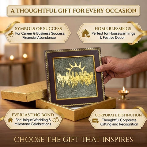 7 Horses on Raw Pyrite Frame – Wealth, Success & Positive Energy