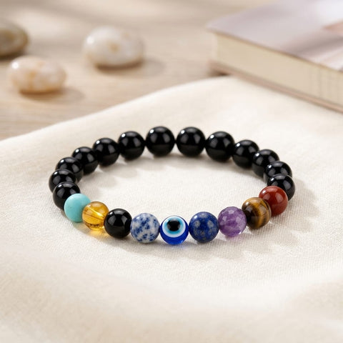 Black Obsidian 9 Chakra Bracelet – Protection, Balance & Positive Energy