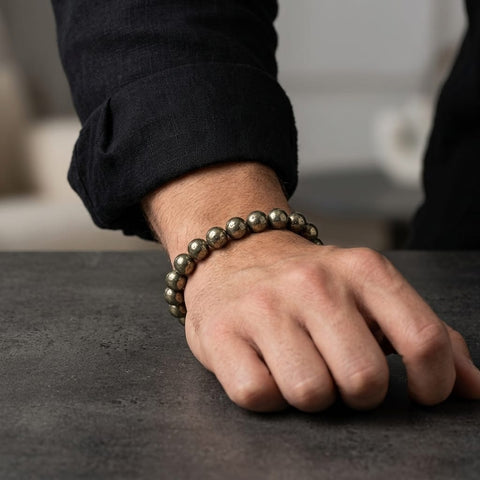 Natural Pyrite Bead Bracelet – Prosperity, Protection & Confidence Crystal Jewelry