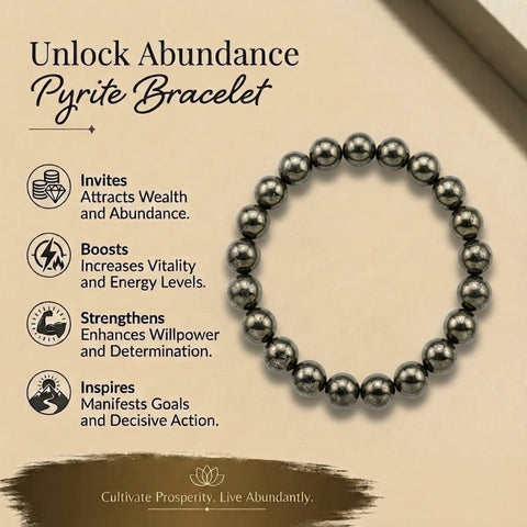 Natural Pyrite Bead Bracelet – Prosperity, Protection & Confidence Crystal Jewelry