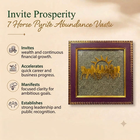 7 Horses on Raw Pyrite Frame – Wealth, Success & Positive Energy