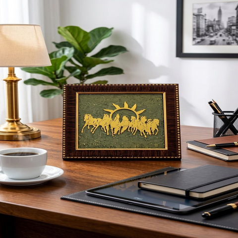 7 Horses on Raw Pyrite Frame – Wealth, Success & Positive Energy